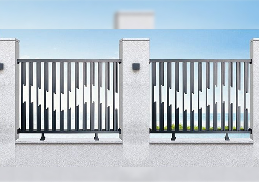 Staggered vertical bar courtyard fence